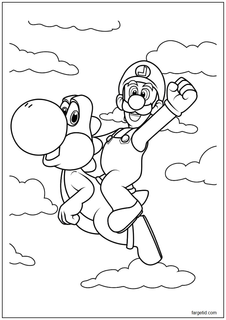 tegning av Luigi og Yoshi til fargelegging
