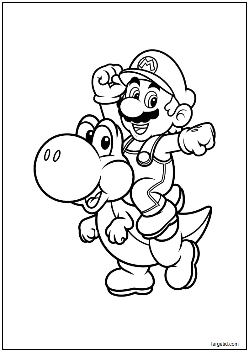 tegning av Mario og Yoshi til å fargelegge